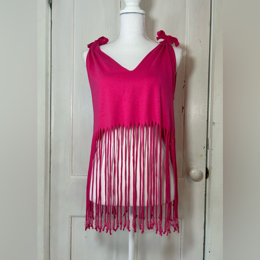 Hot Pink Handmade Beaded Fringe Top size Small - Picture 1 of 11